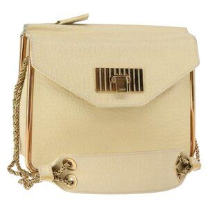 Authentic Chloe Sally Shoulder Bag Leather Beige Gold